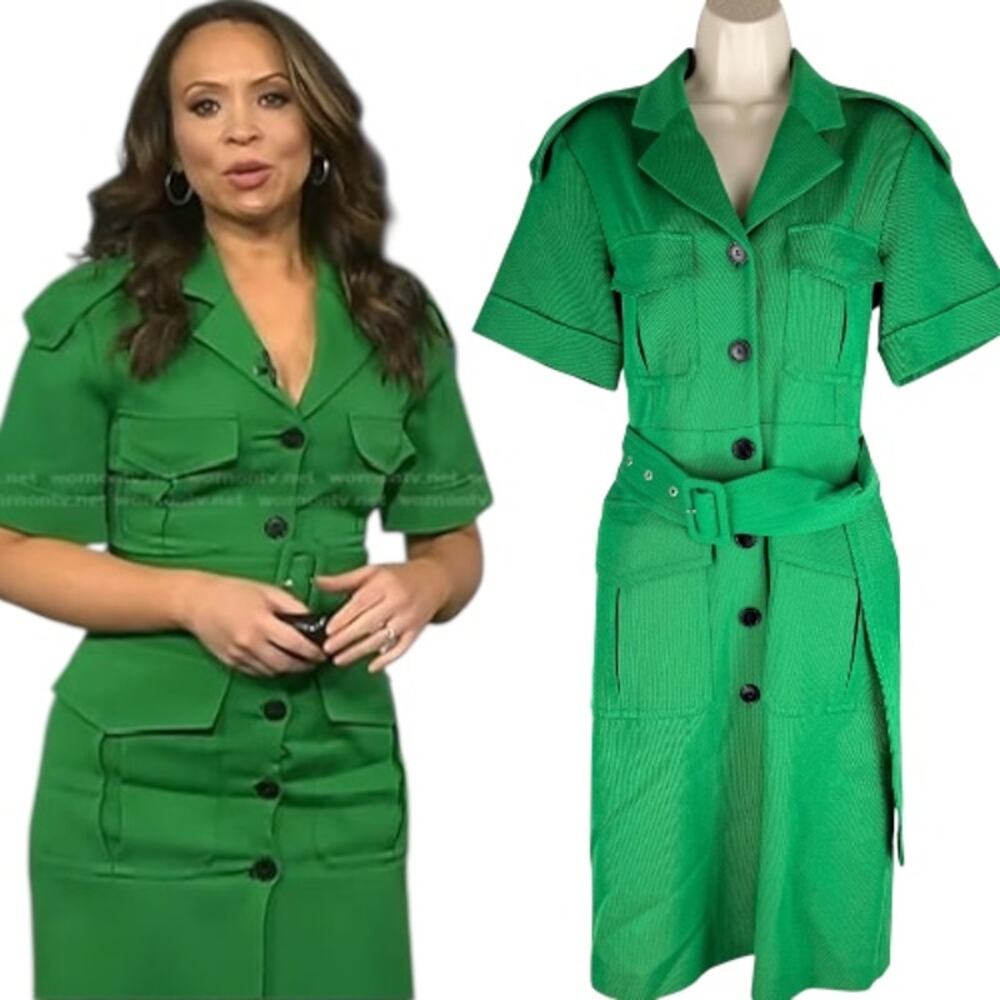 Victoria Beckham Utility Wool Shirt Dress WOTV Kelly Green Size 4